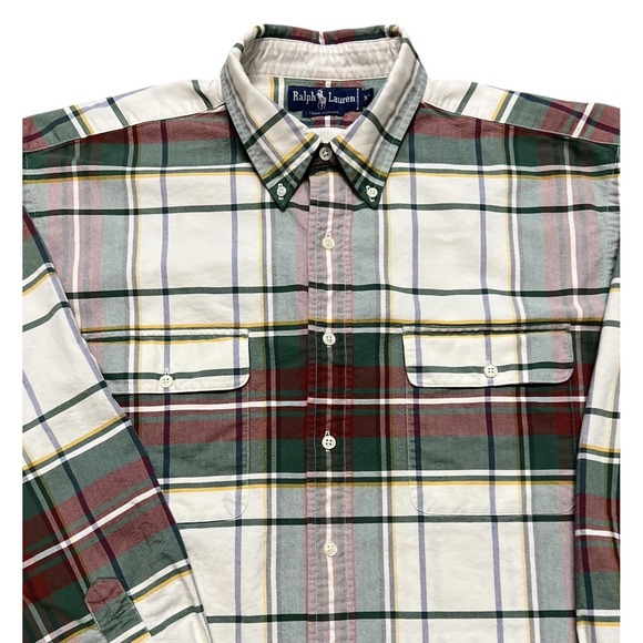 Vintage‎ Polo Ralph Lauren Shirt Mens XL Plaid Double Chest Pockets 100% Cotton - Picture 6 of 9